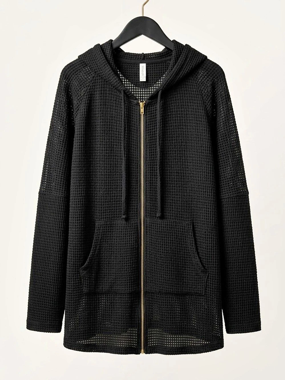 Pebby Forevee Black Hooded Waffle Zip Jacket Size L/XL Minimalist Casual